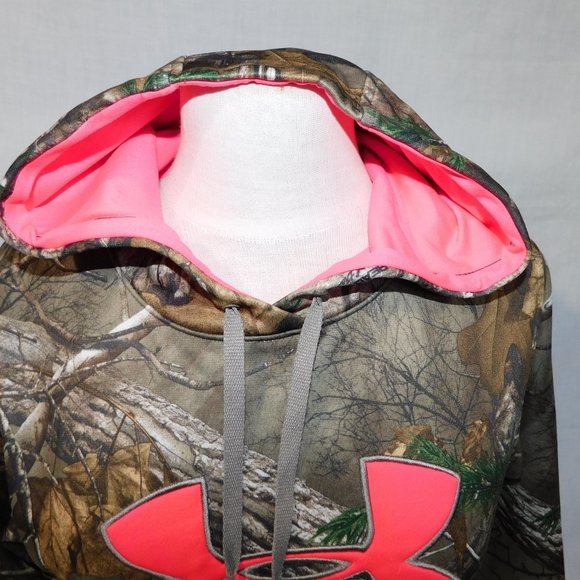 Under Armour RealTree Camo Neon Pink Loose Pullover Hoodie Womens M - Picture 5 of 10